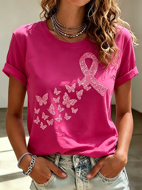 Women's Retro Breast Cancer Awareness Print T-shirt