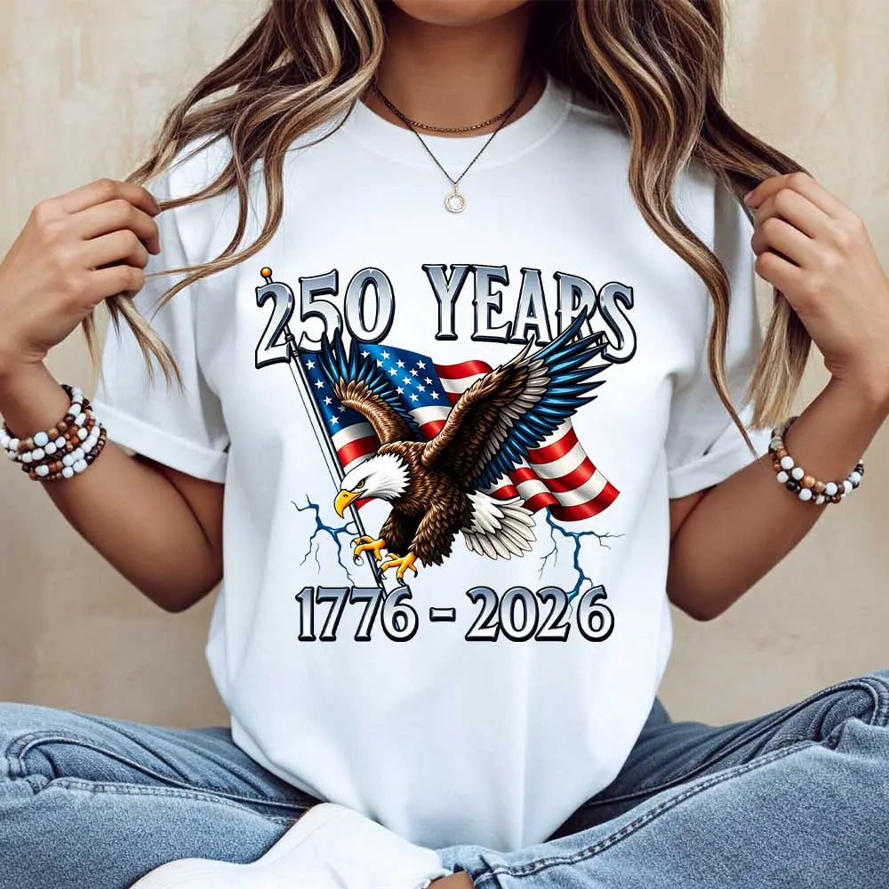 Memorial Day T-shirt American Eagle Independence Day 250 Years 1776 2026 T-Shirt White Patriotic Flag And Bird Design For Celebrations And National Events