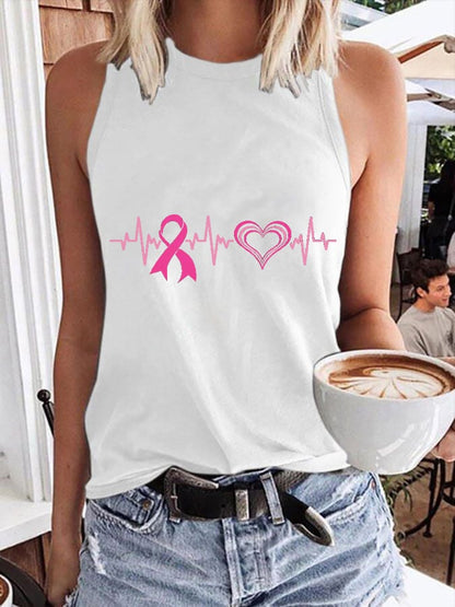 Women's Breast Cancer Awareness Print Crew Neck Tank Top