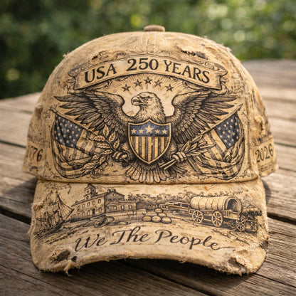 USA 250 Years We The People Vintage Distressed Baseball Cap Patriotic American Eagle Hat 1776–2026