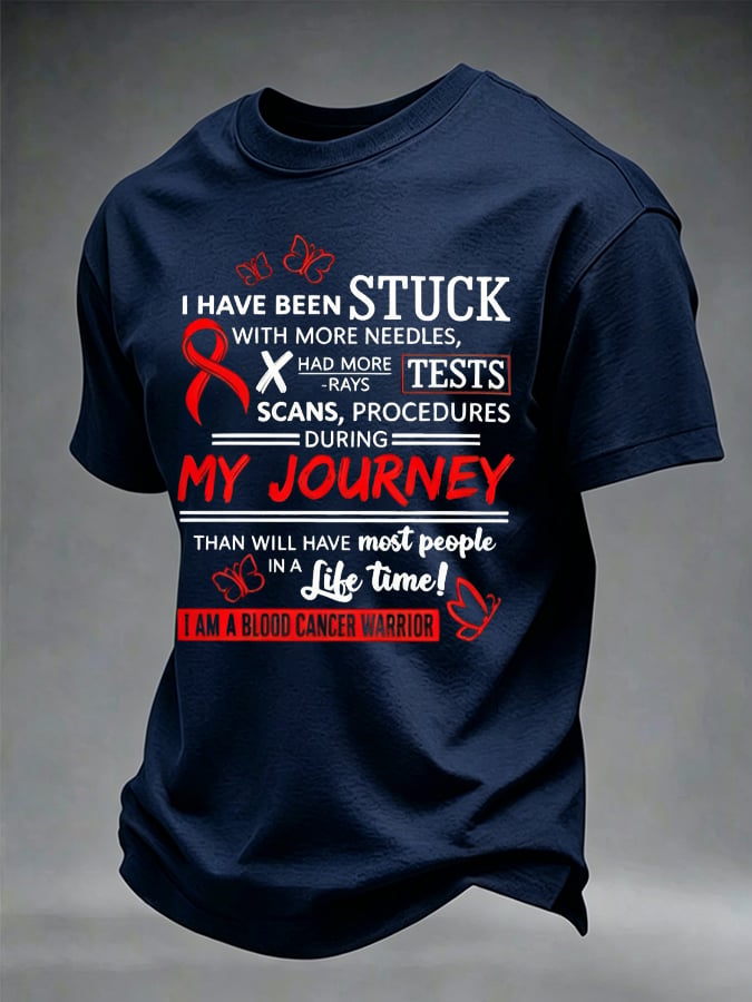 Men's Blood Cancer Red Ribbon Health Awareness Print Casual T-Shirt