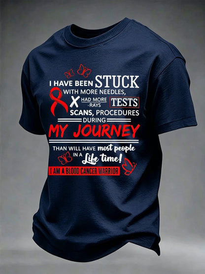 Men's Blood Cancer Red Ribbon Health Awareness Print Casual T-Shirt