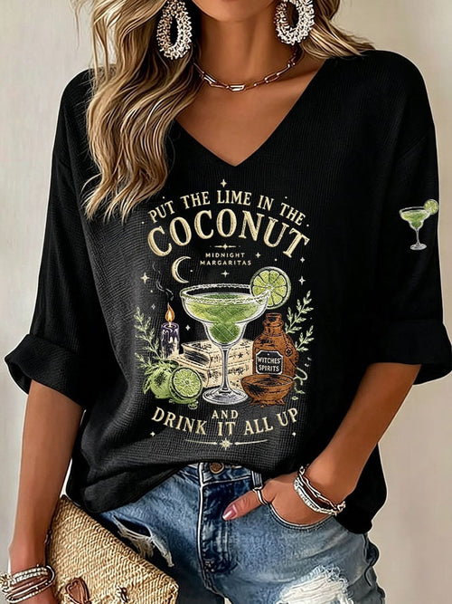 Women's Midnight Margaritas Print V Neck Top