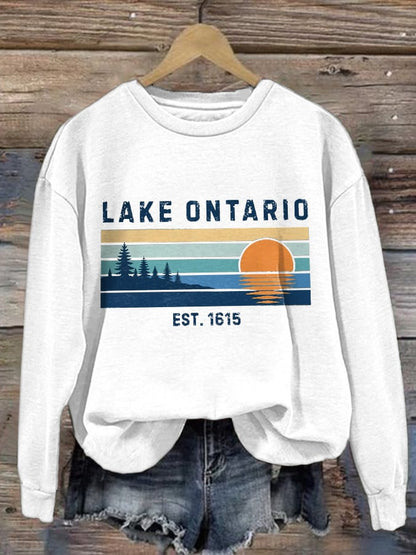 Retro Lake Ontario Est 1615 Print Sweatshirt