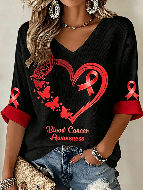 Women's Casual Printed Waffle Top