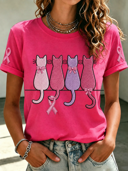 Women'S Breast Cancer Promotional Print Short Sleeved T-Shirt