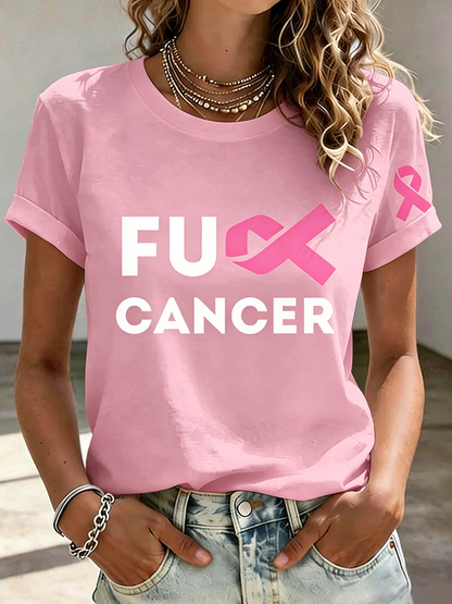 Pink Series Disease Health Awareness Public Welfare Printed Round Neck T-Shirt