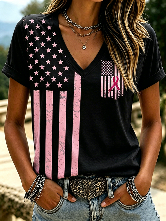 Women'S Breast Cancer Awareness Printed Casual T-Shirt