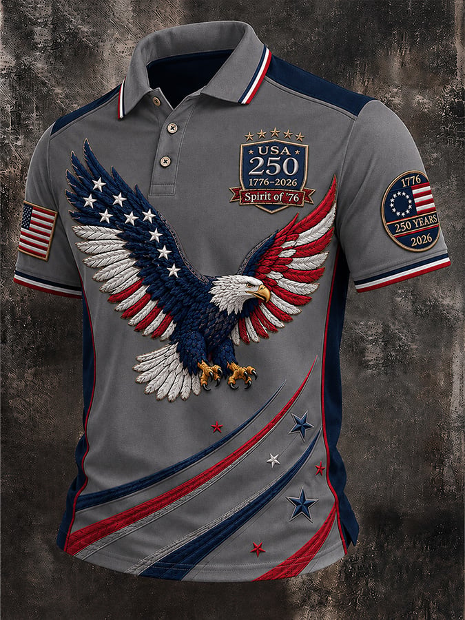 Men's Casual USA 250th Anniversary Print Polo Shirt