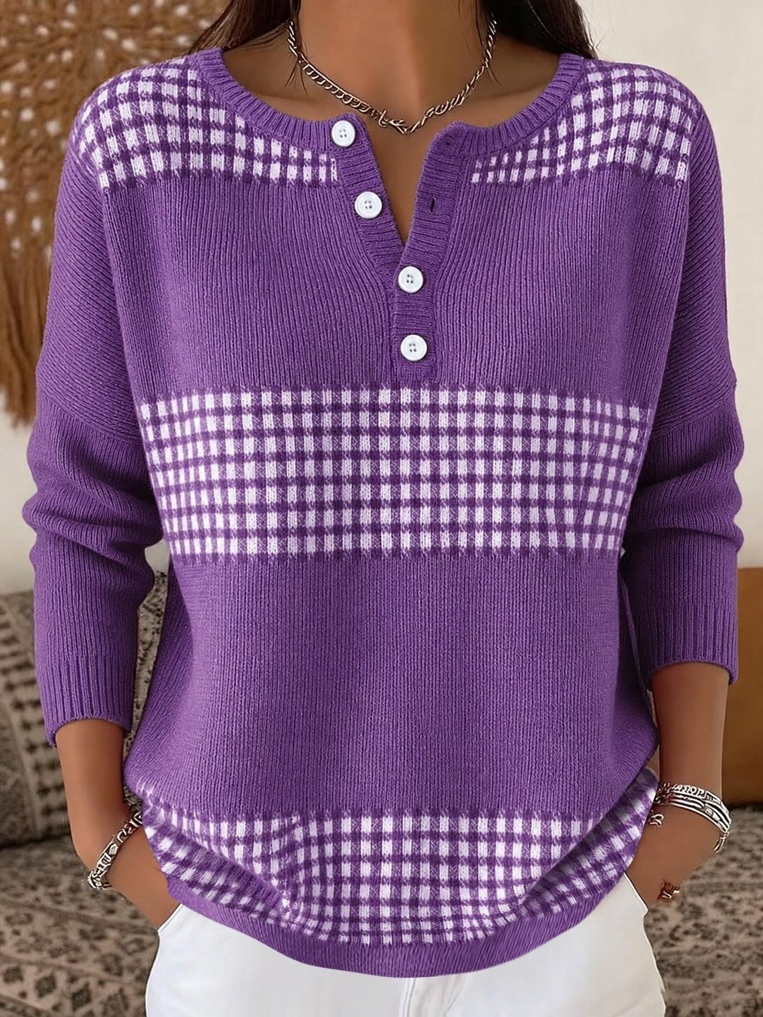 Women's Casual Henry Collar Top