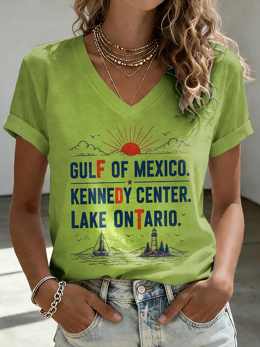 V-Neck Retro FDT Gulf Of Mexico. Kennedy Center. Lake Ontario. Print T-Shirt