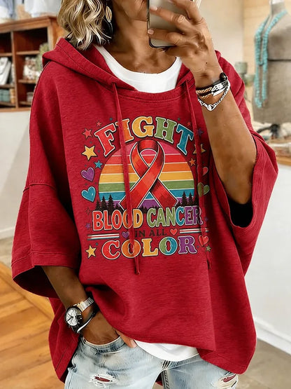 Women'S Blood Cancer Promotion Red Ribbon Printed Casual Hoodie