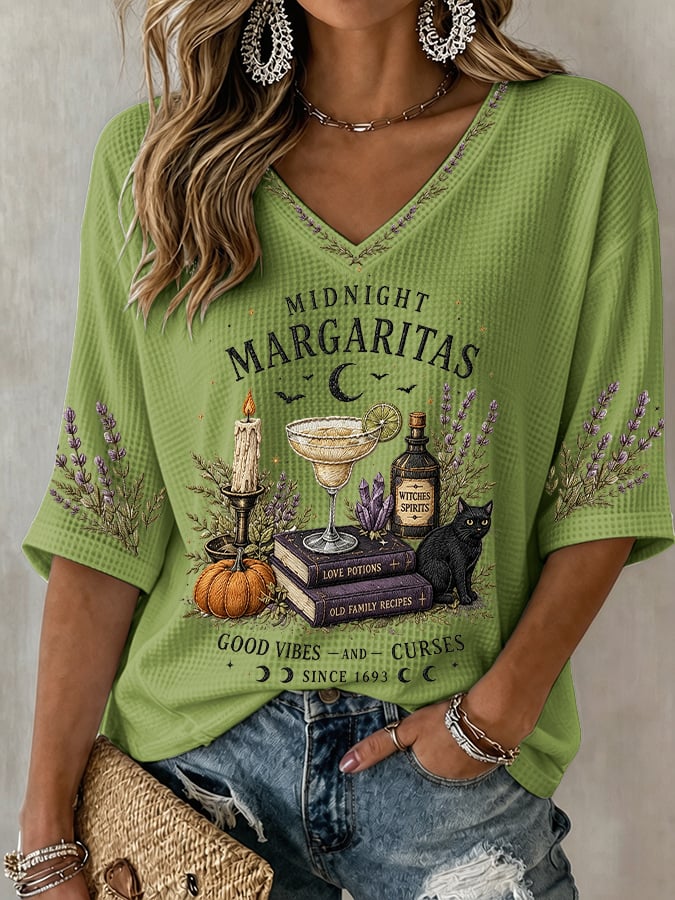 Women's Midnight Margaritas Print V Neck T-Shirt