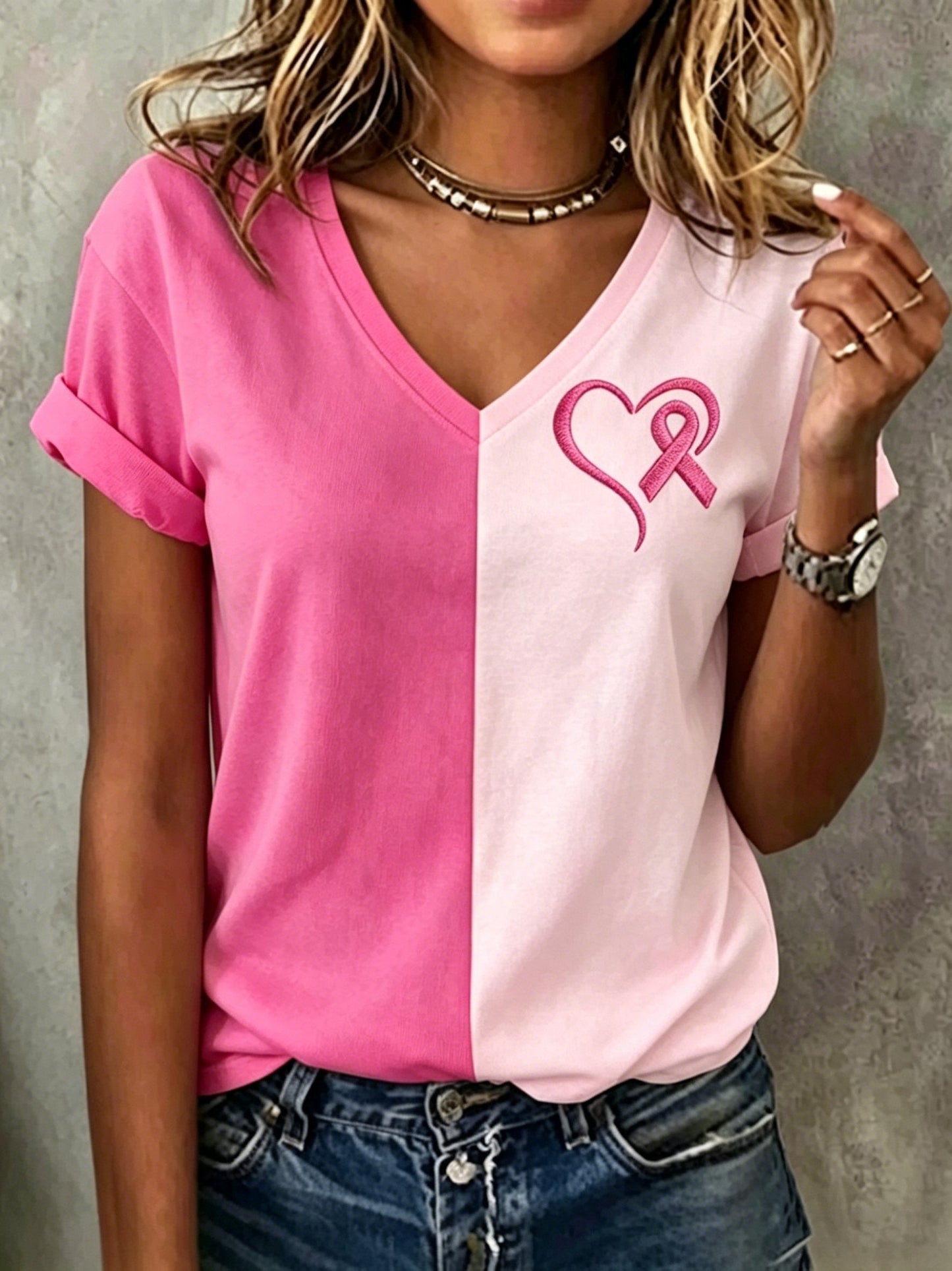 Women's Breast Cancer Print Casual T-Shirt