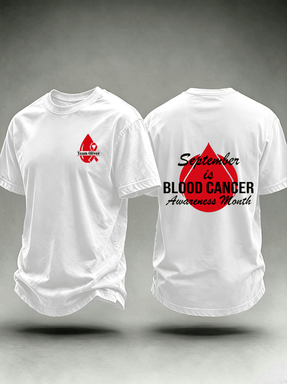 Men's T-shirts with designs promoting awareness of blood cancers