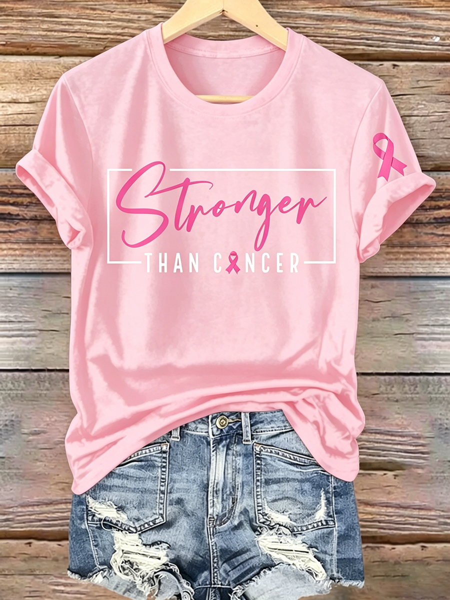 Pink Series Disease Health Awareness Public Welfare Printed Round Neck T-Shirt