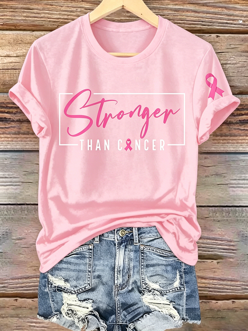 Pink Series Disease Health Awareness Public Welfare Printed Round Neck T-Shirt