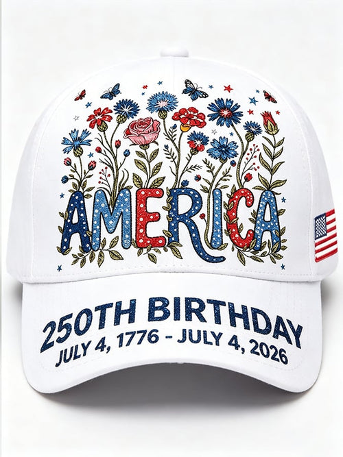 Unisex 250th Anniversary America 1776-2026 Flower Art Print Casual Hat