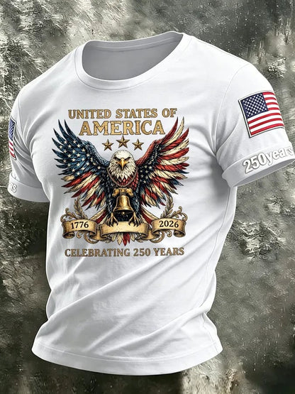 Men's America Flag 250th Anniversary Print Round Neck T-shirt
