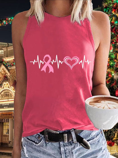 Women's Breast Cancer Awareness Print Crew Neck Tank Top