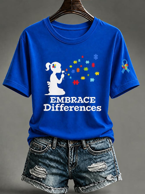 Women'S Casual Autism-Print Short-Sleeve T-Shirt