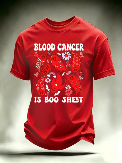Men's Blood Cancer Awareness Red Ribbon Cute Ghosts Halloween Support Artwork T-Shirt