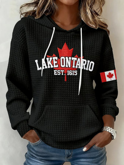 Retro Lake Ontario Est 1615 Print Hoodie