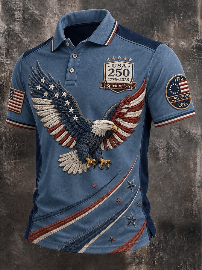 Men's Casual USA 250th Anniversary Print Polo Shirt
