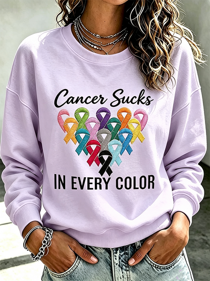 Women'S Casual Cancer Promotion Month Multi Color Round Neck Top