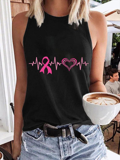 Women's Breast Cancer Awareness Print Crew Neck Tank Top