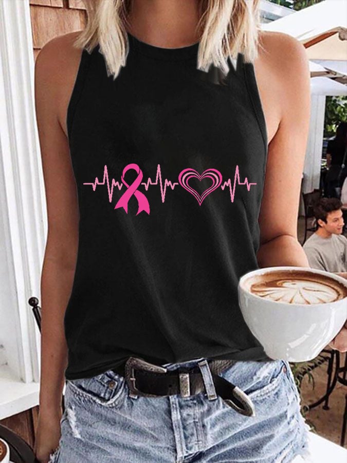 Women's Breast Cancer Awareness Print Crew Neck Tank Top