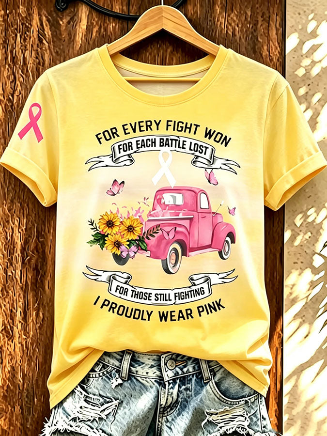 Women'S Pink Art Printed Casual T-Shirt