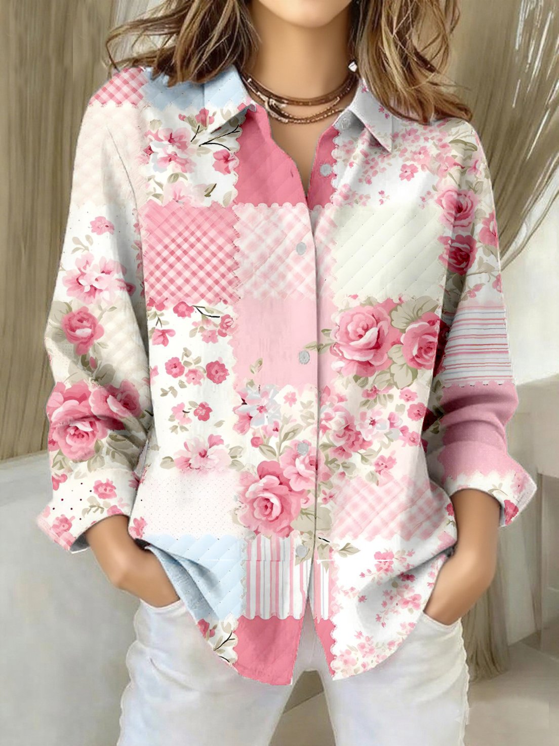Women's Floral Print Casual Collar Shirt
