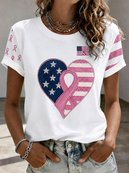 Women'S Casual Breast Cancer Awareness Promotion Pink Art T-Shirt