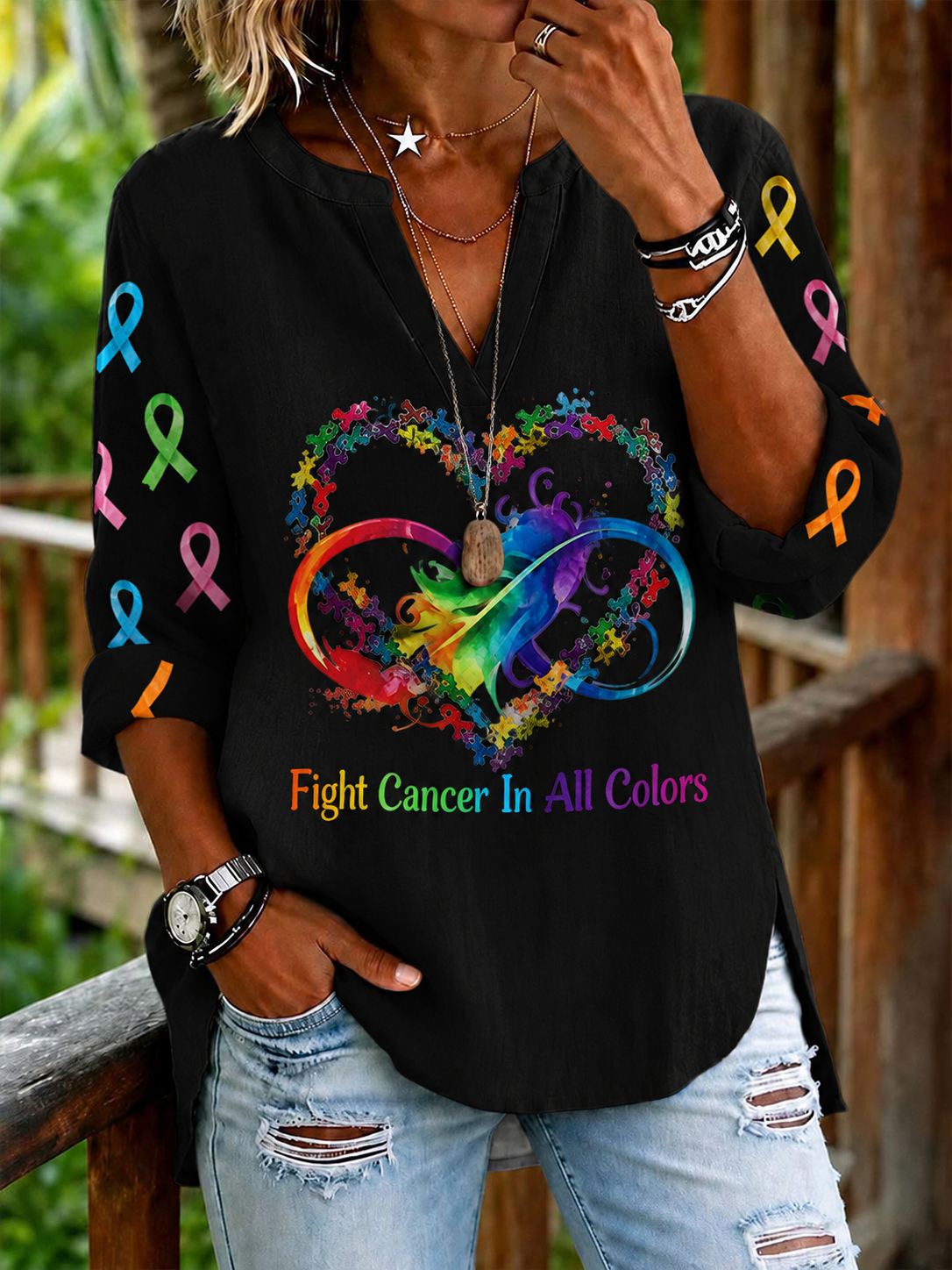 Women's Fight Cancer In All Colors casual shirt
