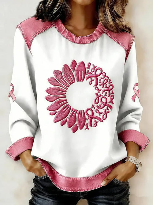 Women'S Casual Sweatshirt With Breast Cancer Awareness Print