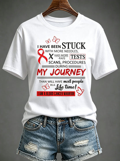 Women'S Blood Cancer Red Ribbon Health Awareness Round Neck T-Shirt