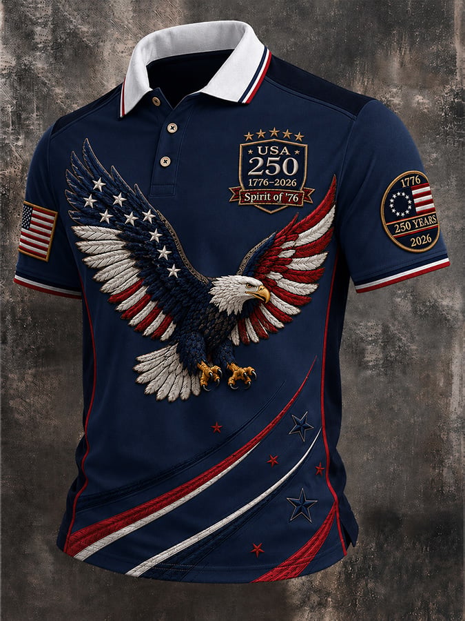 Men's Casual USA 250th Anniversary Print Polo Shirt
