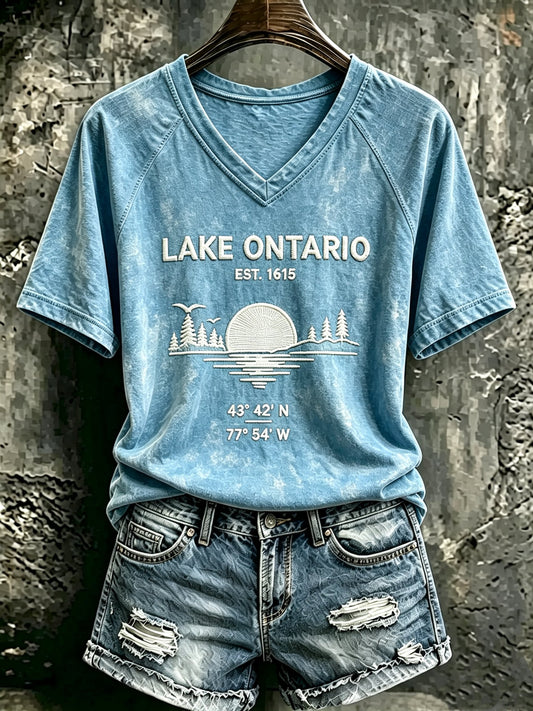 Women's Casual Short-Sleeve T-Shirt with "Lake Ontario" Print