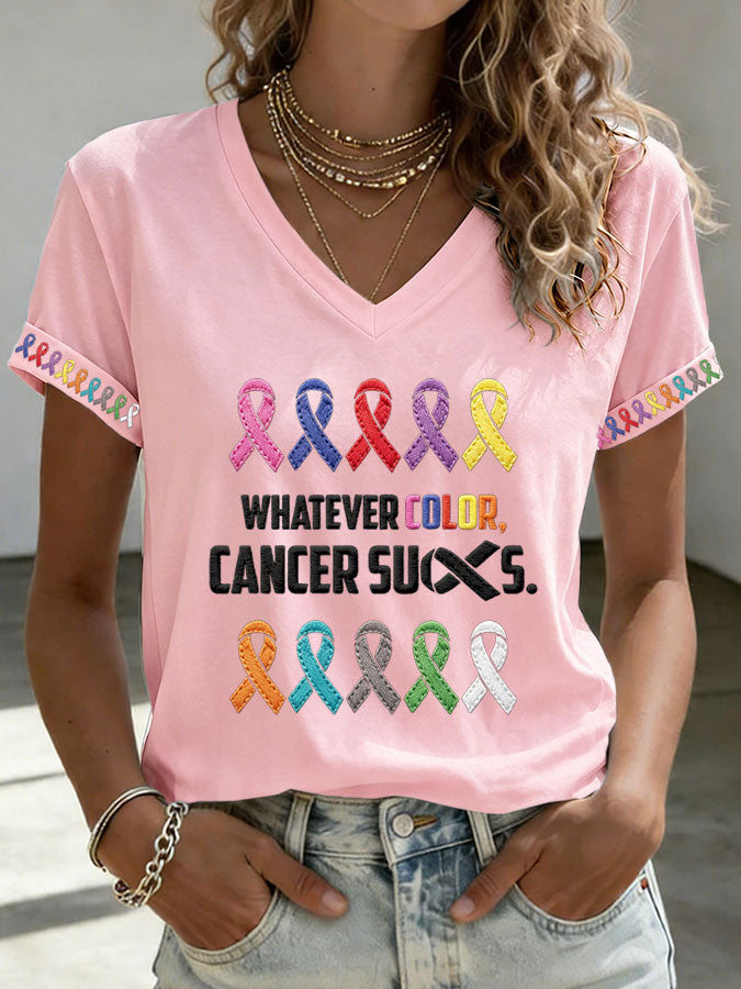 Women'S Cancer Sucks Print Short-Sleeve T-Shirt