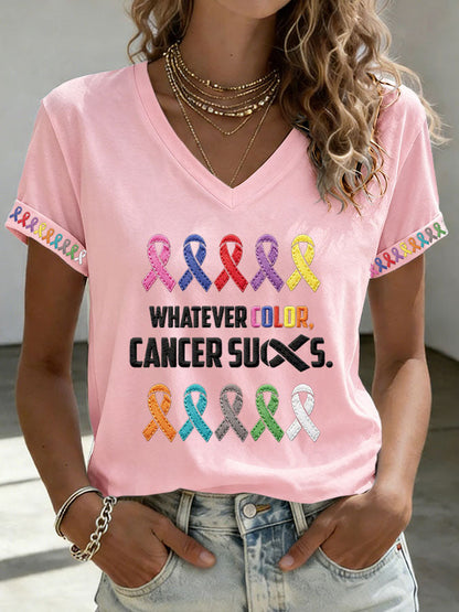 Women'S Cancer Sucks Print Short-Sleeve T-Shirt