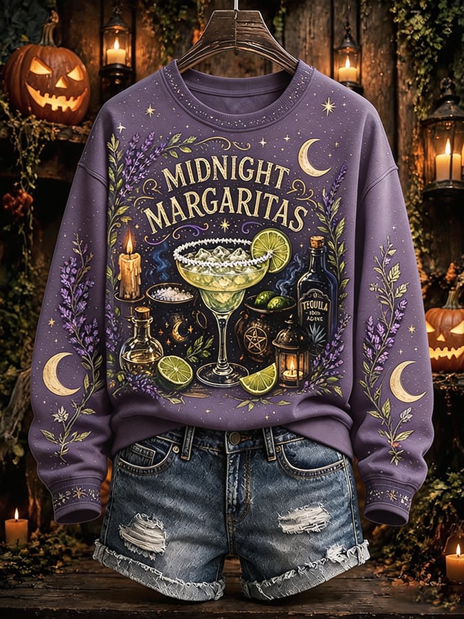 Women's Practical Magical Halloween Print Crew Neck Sweatshirt