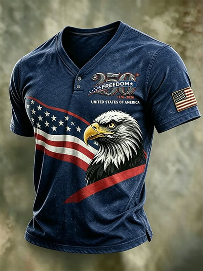 Men's 250th Independence Day Commemorative  Freedom・Courage・Pride Printed Top