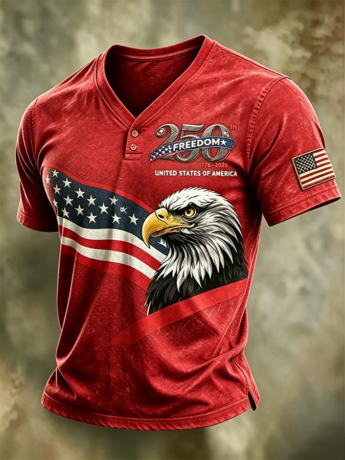 Men's 250th Independence Day Commemorative  Freedom・Courage・Pride Printed Top