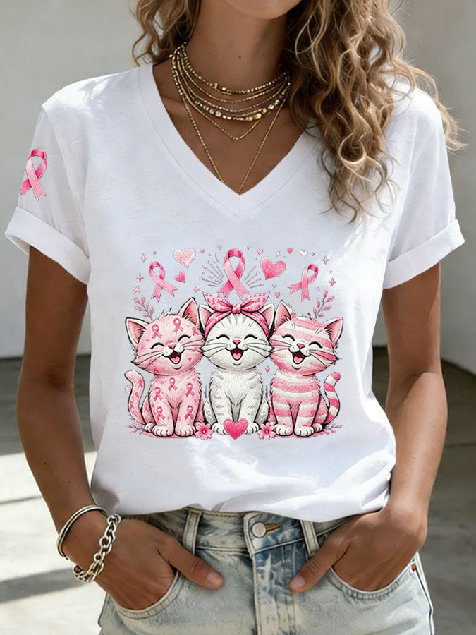 Women'S Breast Cancer Awareness Print Casual T-Shirt