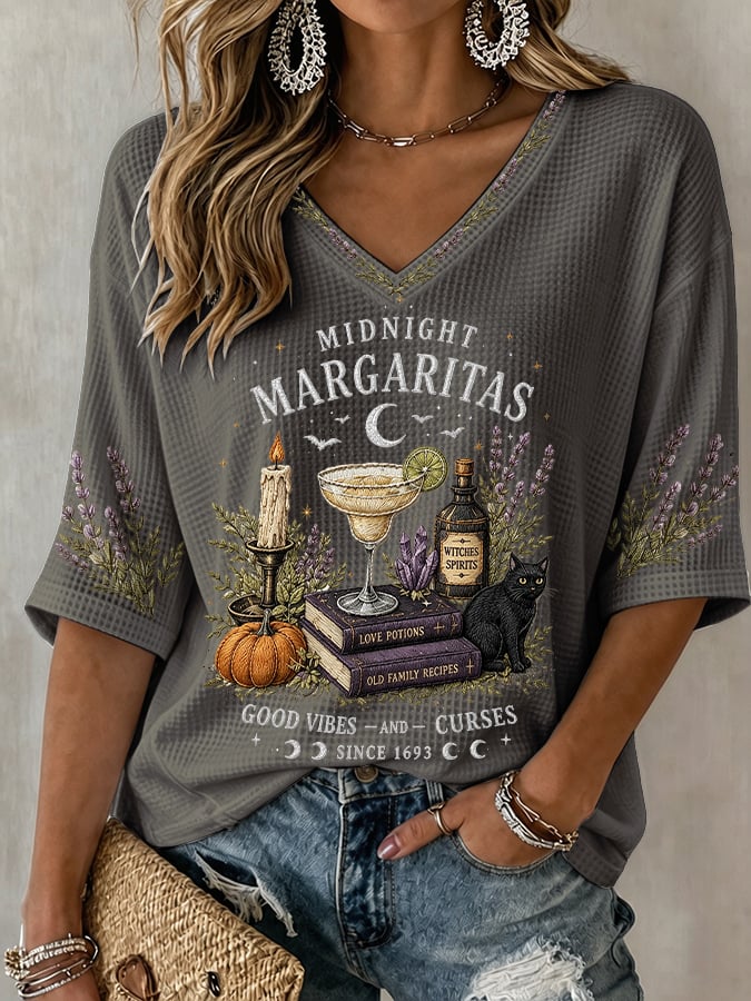 Women's Midnight Margaritas Print V Neck T-Shirt