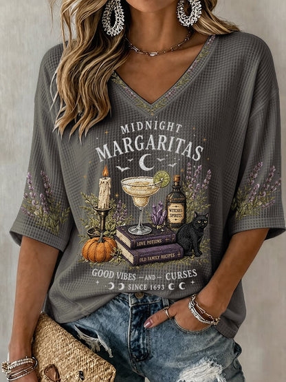 Women's Midnight Margaritas Print V Neck T-Shirt
