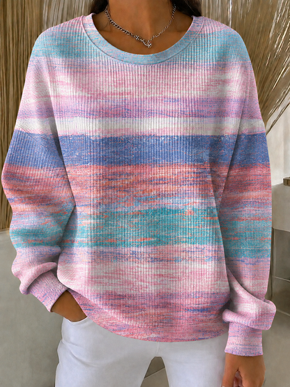 Women'S Breast Cancer Promotional Print Casual Waffle Sweatshirt