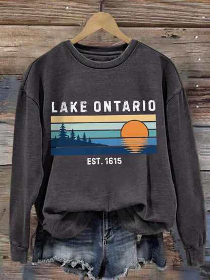 Retro Lake Ontario Est 1615 Print Sweatshirt