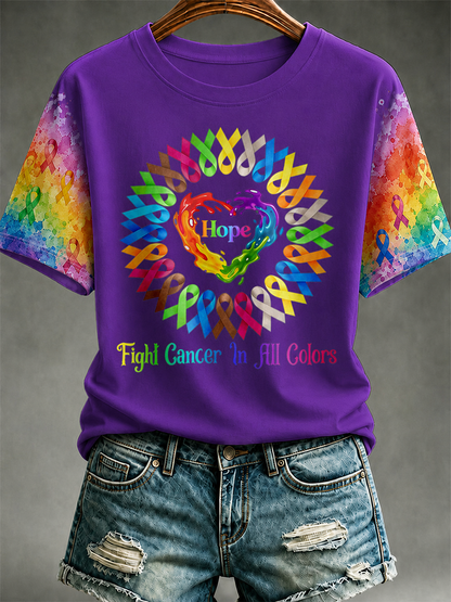 Women Hope Heart All Color Cancer Ribbons Fight Cancer T-Shirt